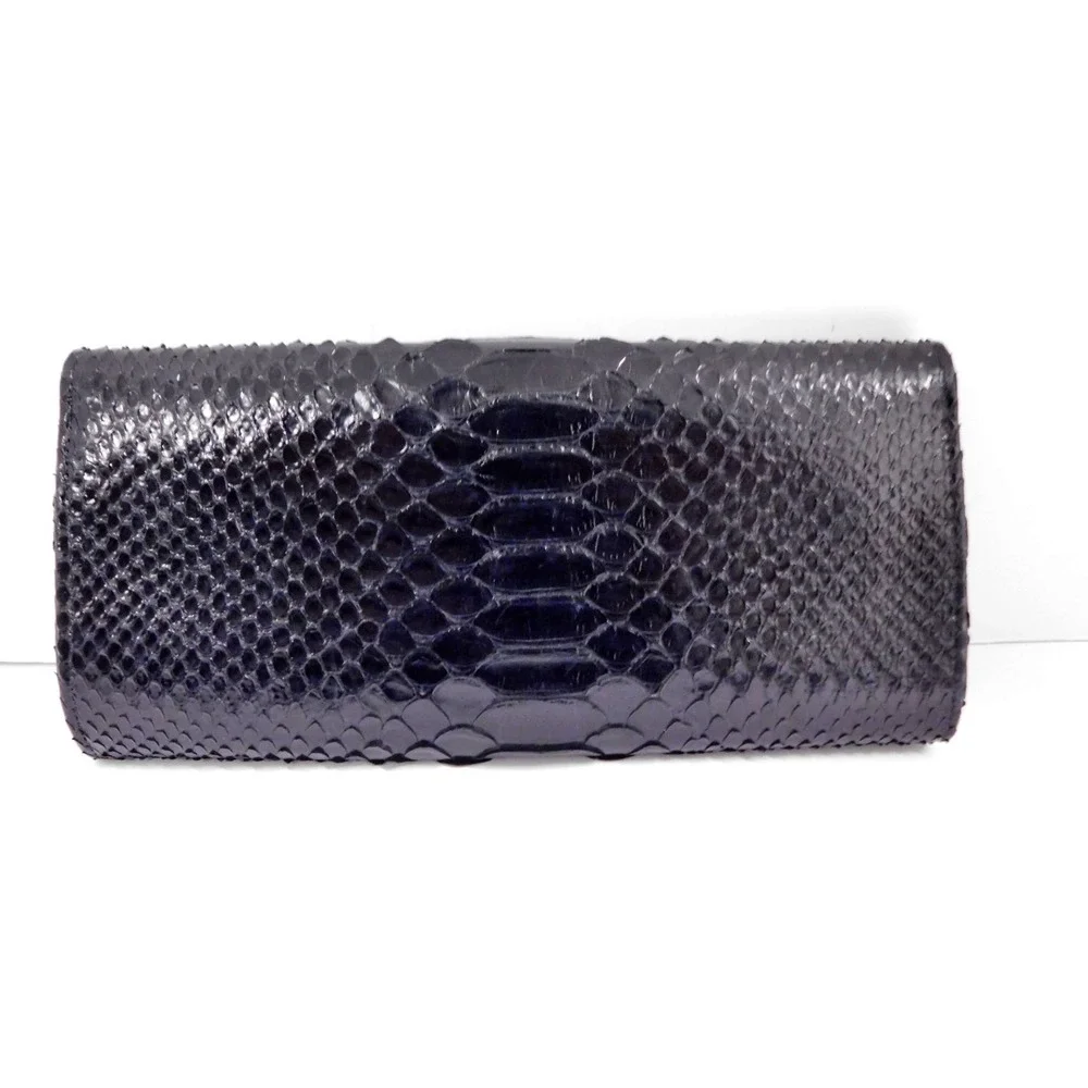 Ted Rossi New York Black Snake Skin Leather‎ & Rhinestones Clutch
